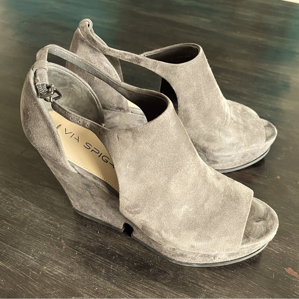 Via Spiga gray suede wedges. Size 8 fits 8.5. Great condition.